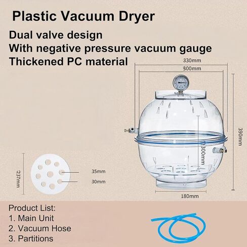 Laboratory Dessicator, Vacuum Desiccator with Double Valve Design, Negative Pressure Gauge & Partition Plate Included, Easy to Operate, for Drying Various Substances in The Laboratory in Kuwait