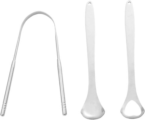 Tongue Set 3 Pcs Oral Brush Stainless Steel Tongue Scrapers for Oral Health Bad Breath Relief in Saudi Arabia