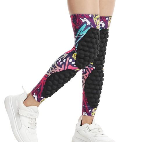Youth Long Leg Compression Sleeve with Knee & Calf Pads for Wrestling, Basketball, Volleyball 1 Pair Pink YXL in Saudi Arabia