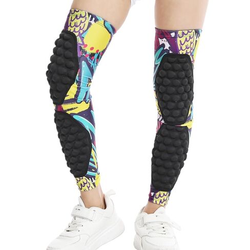 Youth Long Leg Compression Sleeve with Knee & Calf Pads for Wrestling, Basketball, Volleyball 1 Pair Pink YXL in Saudi Arabia
