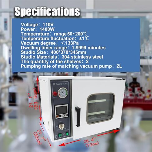 1.9 Cu ft Lab Digital Vacuum Drying Oven 50~200℃ Equipped with LCD Display Screen Heat Treat Oven Intelligent Dryer Adjustable Fan Speed 110V 1400W in Kuwait