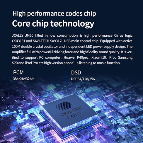 JCALLY JM20MAX USB-C to 3.5mm Audio Adapter Upgraded 195mW Dongle DAC for Headphone Dual Chips with CS43131 + SGM8262, DSD256, 32bit/384kHz, Type C Cable Wire Amplifier for iPhone, Android & More in Kuwait