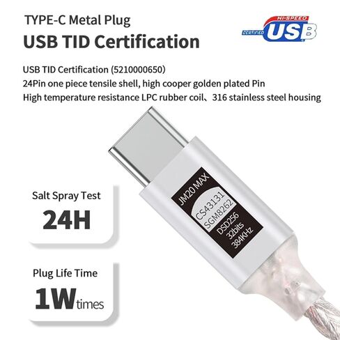 JCALLY JM20MAX USB-C to 3.5mm Audio Adapter Upgraded 195mW Dongle DAC for Headphone Dual Chips with CS43131 + SGM8262, DSD256, 32bit/384kHz, Type C Cable Wire Amplifier for iPhone, Android & More in Kuwait