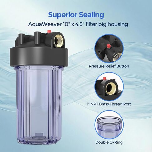 Whole House Water Filter Housing (WH-C10HD), 10" x 4.5" Sediment etc Filter Universal Housing, Pre-Filtration System for Well and City Water, 1" NPT Port, Pressure Release(Clear Housing) in Saudi Arabia