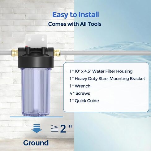 Whole House Water Filter Housing (WH-C10HD), 10" x 4.5" Sediment etc Filter Universal Housing, Pre-Filtration System for Well and City Water, 1" NPT Port, Pressure Release(Clear Housing) in Saudi Arabia