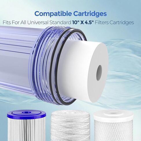 Whole House Water Filter Housing (WH-C10HD), 10" x 4.5" Sediment etc Filter Universal Housing, Pre-Filtration System for Well and City Water, 1" NPT Port, Pressure Release(Clear Housing) in Saudi Arabia