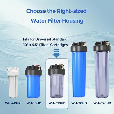 Whole House Water Filter Housing (WH-C10HD), 10" x 4.5" Sediment etc Filter Universal Housing, Pre-Filtration System for Well and City Water, 1" NPT Port, Pressure Release(Clear Housing) in Saudi Arabia