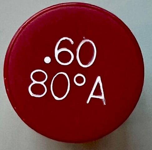 Two Pack - Oil Burner Nozzle, .60 80 A, Hollow Spray Red Cap .60 80A Oil Nozzle .60 Gallons per minute with a hollow 80 degree Spray in Saudi Arabia