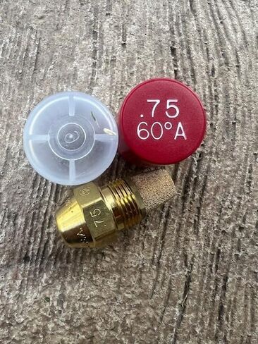 Oil Burner Nozzle, .75 60 A, Hollow Spray Red Cap .75 60A Oil Nozzle .75 Gallons per minute with a hollow 60 degree Spray in Saudi Arabia