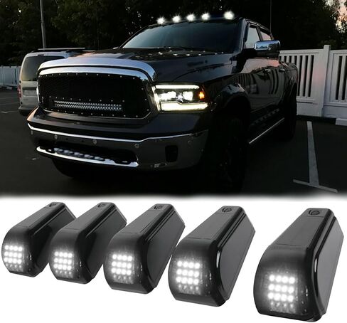 5PCS Solar Cab Lights White Wireless No Drill Car Roof Top Marker 12 LED Warning Light Smoke Lens IP67 Waterproof Truck Roof Light Compatible with Pickups Trucks Ford Dodge Ram GMC Toyota SUV in Kuwait