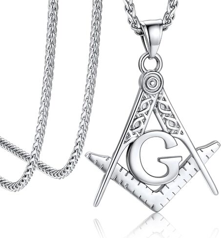 Bandmax Mens Pendant Necklace Stainless Steel Masonic Necklace for Men Freemason Pendants with 22" Spiga Chain Masonic Gifts for Father Husband in Kuwait