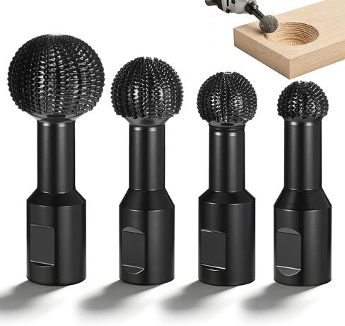 4 Pcs Sphere Rotary Burr Set, Ball Gouge Angle Grinder Attachments, Ball Gouge for Angle Grinder, Spherical Grinding Head Wood Carving Burrs for, Slotting, Engraving,Polishing (Black, 5/8-11 Threads) in Kuwait