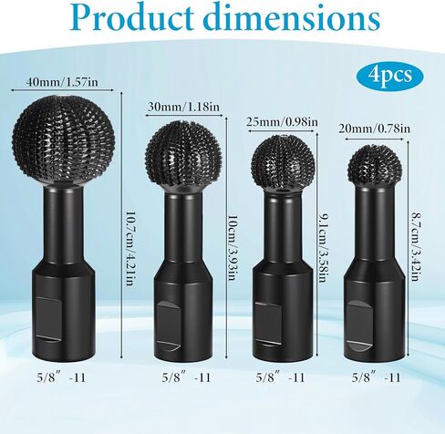 4 Pcs Sphere Rotary Burr Set, Ball Gouge Angle Grinder Attachments, Ball Gouge for Angle Grinder, Spherical Grinding Head Wood Carving Burrs for, Slotting, Engraving,Polishing (Black, 5/8-11 Threads) in Kuwait