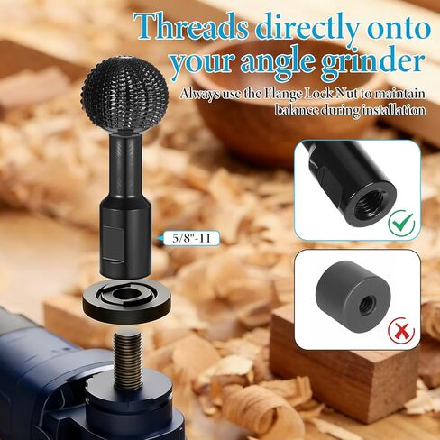 4 Pcs Sphere Rotary Burr Set, Ball Gouge Angle Grinder Attachments, Ball Gouge for Angle Grinder, Spherical Grinding Head Wood Carving Burrs for, Slotting, Engraving,Polishing (Black, 5/8-11 Threads) in Kuwait