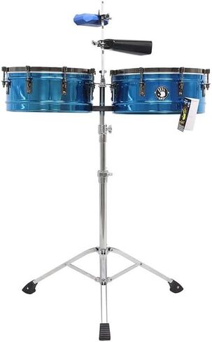 مجموعة 5d2 مقاس 14 بوصة و15 بوصة من الكروم الأزرق - مع حامل قابل للتعديل، وجرس البقر والمفتاح - براميل الطبول ذات الإيقاع اللاتيني in Kuwait