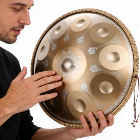Mandala-Embossed 440Hz Steel Tongue Drum | D Minor 10 Gold Notes Handpan Percussion Instrument in Saudi Arabia