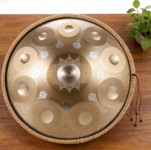 Mandala-Embossed 440Hz Steel Tongue Drum | D Minor 10 Gold Notes Handpan Percussion Instrument in Saudi Arabia