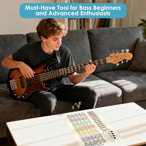 مجموعة تعلم الجهير: 3 ملصقات فريتس وقطعة واحدة 30 سم × 20 سم × 1 مم بطاقة فاصلة من مادة PVC - التدريب المنزلي والدرس الذي يجب اقتناؤه لعازفي الجيتار والهوايات المبتدئين in Kuwait