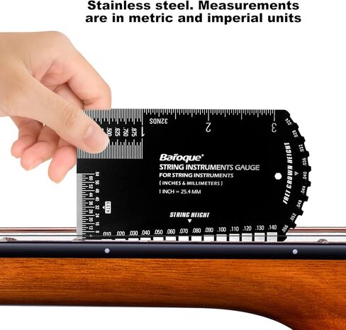 مسطرة قياس الحركة، مقياس إعداد الجيتار، أداة لوثير هزازة الجيتار متعددة الوظائف مع حقيبة جلدية سميكة، محفورة بدقة، حافة مصقولة (بوصة ومتري) in Kuwait