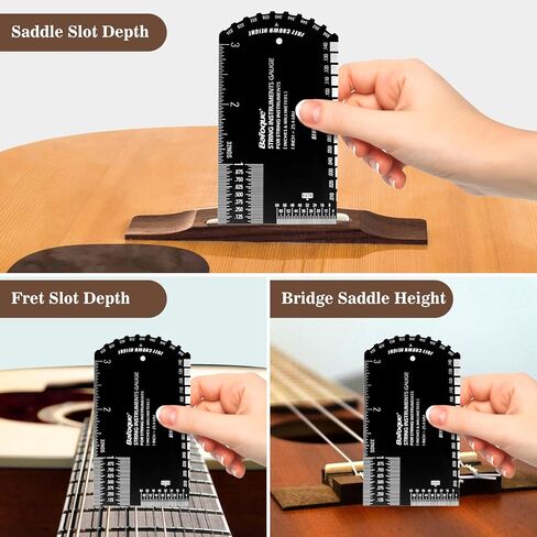 مسطرة قياس الحركة، مقياس إعداد الجيتار، أداة لوثير هزازة الجيتار متعددة الوظائف مع حقيبة جلدية سميكة، محفورة بدقة، حافة مصقولة (بوصة ومتري) in Kuwait