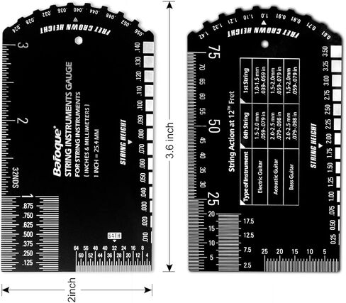مسطرة قياس الحركة، مقياس إعداد الجيتار، أداة لوثير هزازة الجيتار متعددة الوظائف مع حقيبة جلدية سميكة، محفورة بدقة، حافة مصقولة (بوصة ومتري) in Kuwait
