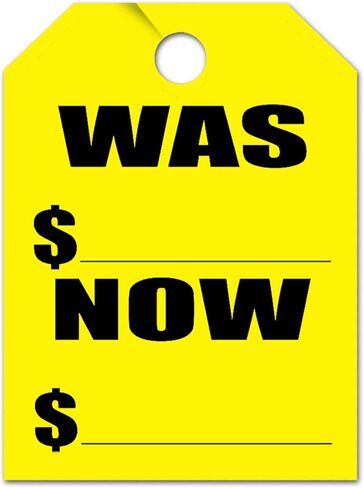 Donkey Auto Products was/Now Price Mirror Hang Tags (50 per Pack) - Car Signs (Yellow) in Kuwait