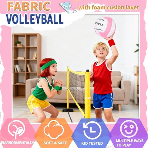 Soft Indoor Volleyball, Ultra Soft Fabric Lightweight Volleyball for Safe & Quiet Practice, Ideal for Kids Youth Beginners Indoor Home Yard Training Games (Deflated) in Saudi Arabia