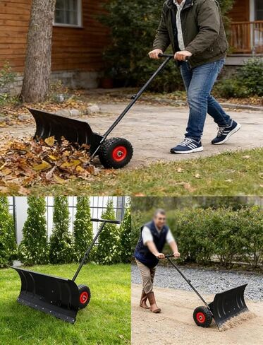 دافعة الثلج المتدحرجة من ELEFOCUS، مجرفة ثلج شديدة التحمل مع مقبض ارتفاع قابل للتعديل وشفرة اتجاهية للممرات (75 × 43 سم / 29 × 17 بوصة) in Kuwait