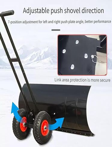 دافعة الثلج المتدحرجة من ELEFOCUS، مجرفة ثلج شديدة التحمل مع مقبض ارتفاع قابل للتعديل وشفرة اتجاهية للممرات (75 × 43 سم / 29 × 17 بوصة) in Kuwait