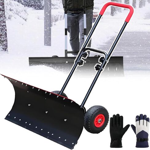 مجرفة الثلج اليدوية من ELEFOCUS شديدة التحمل مع عجلات، مع مقبض قابل للتعديل بـ 5 مستويات ورأس مجرفة قابلة للتعديل بزاوية 360 درجة in Kuwait