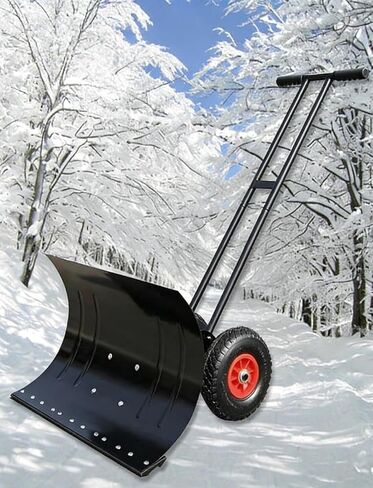 ELEFOCUS Multi-Purpose Snow Pusher with Wheels, Adjustable Carbon Steel Blade Dual Handle for Snow, Grain Harvest(100x43cm/39x17in) in Saudi Arabia