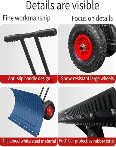 ELEFOCUS Multi-Purpose Snow Pusher with Wheels, Adjustable Carbon Steel Blade Dual Handle for Snow, Grain Harvest(100x43cm/39x17in) in Saudi Arabia