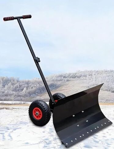 ELEFOCUS Snow Shovel with Wheels,Steel Snow Pusher,5 Level Adjustable Handle, Galvanized Blade with 5 Angle for Driveways Sidewalks(75x35cm/29x14in) in Saudi Arabia