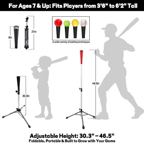 Baseball Tees for Hitting, Adjust Height, for Kids Aged 3-8, Baseball Softball Training Equipment with Strong Tee Topper Carrying Case, Weather-Resistant Design in Kuwait