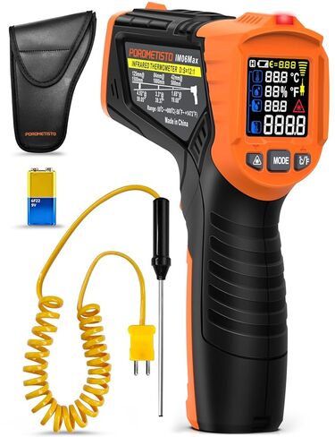 4 في 1 مسدس درجة الحرارة POROMETISTO 4 أنواع من إعدادات التنبيه، -58-1472 درجة فهرنهايت قياس درجة الحرارة بالأشعة تحت الحمراء/درجة الحرارة المحيطة ومقاييس الحرارة بالأشعة تحت الحمراء، مسدس ميزان حرارة ليزر صناعي مع مسبار من النوع K in Kuwait