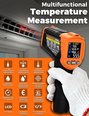 4 في 1 مسدس درجة الحرارة POROMETISTO 4 أنواع من إعدادات التنبيه، -58-1472 درجة فهرنهايت قياس درجة الحرارة بالأشعة تحت الحمراء/درجة الحرارة المحيطة ومقاييس الحرارة بالأشعة تحت الحمراء، مسدس ميزان حرارة ليزر صناعي مع مسبار من النوع K in Kuwait