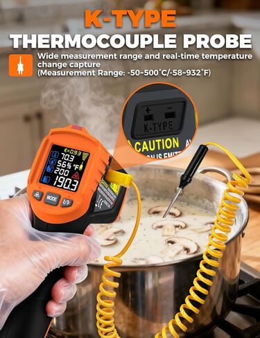 4 في 1 مسدس درجة الحرارة POROMETISTO 4 أنواع من إعدادات التنبيه، -58-1472 درجة فهرنهايت قياس درجة الحرارة بالأشعة تحت الحمراء/درجة الحرارة المحيطة ومقاييس الحرارة بالأشعة تحت الحمراء، مسدس ميزان حرارة ليزر صناعي مع مسبار من النوع K in Kuwait