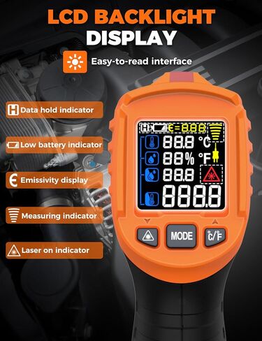 4 في 1 مسدس درجة الحرارة POROMETISTO 4 أنواع من إعدادات التنبيه، -58-1472 درجة فهرنهايت قياس درجة الحرارة بالأشعة تحت الحمراء/درجة الحرارة المحيطة ومقاييس الحرارة بالأشعة تحت الحمراء، مسدس ميزان حرارة ليزر صناعي مع مسبار من النوع K in Kuwait