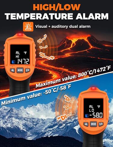 4 في 1 مسدس درجة الحرارة POROMETISTO 4 أنواع من إعدادات التنبيه، -58-1472 درجة فهرنهايت قياس درجة الحرارة بالأشعة تحت الحمراء/درجة الحرارة المحيطة ومقاييس الحرارة بالأشعة تحت الحمراء، مسدس ميزان حرارة ليزر صناعي مع مسبار من النوع K in Kuwait