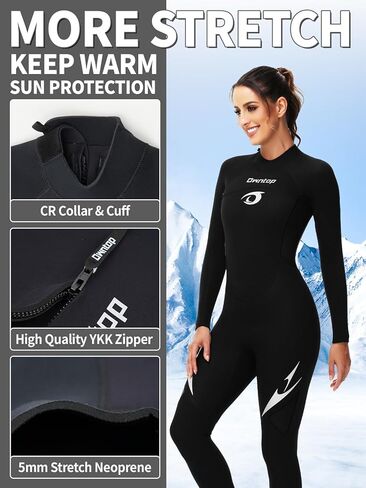Owntop Wetsuit 5mm Neoprene Diving Suit for Mens Womens - Thicken Full Wet Suit, Back Zip Long Sleeve UPF50+ Keep Warm Swimwear for Scuba Surfing Swimming Diving Snorkeling Water Sports in Saudi Arabia
