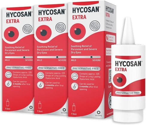 HYC0SAN Extra Eye Drops with Hyaluronic Acid for Treatment of Soothing Relief of Severe Dry Optic 7.5ml - 3 Pack in Saudi Arabia
