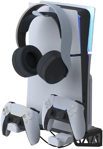 مجموعة دعامة شحن مثبتة على الحائط متوافقة مع القرص النحيف/الإصدار الرقمي لجهاز PS5، مع حامل سماعة الرأس ووحدة تخزين وحدة التحكم in Kuwait
