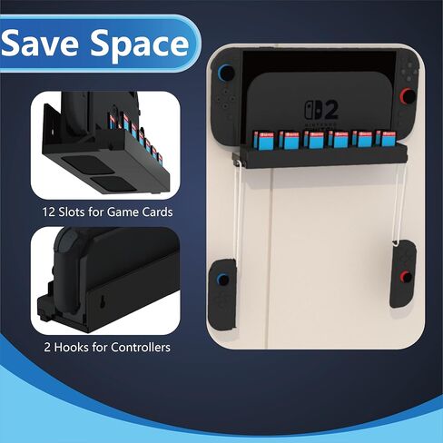 حامل معدني على الحائط من ZYTHRONE لجهاز Nintendo Switch 2، ملحقات أرفف أدوات التثبيت على الحائط مع 12 حامل بطاقات ألعاب و2 دعامة Joy Con وخطاف واحد، وحدة تحكم للتخزين الآمن بالقرب من التلفزيون in Kuwait