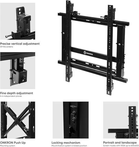 ONKRON Video Wall Mount for 50-70 Inch Digital Video Walls & Boards up to 110 lbs, Pop Out TV Mount System max VESA 600x600, Digital Signage Mount/Commercial Video Wall Mounting System Black in Saudi Arabia