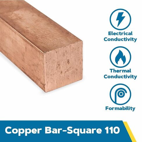 110 Copper Square Bar, Unpolished (Mill) Finish, H04 Temper, ASTM B187, 1/4" Thickness, 1/4" Width, 24" Length, OnlineMetals in Kuwait