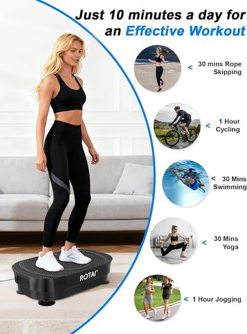 آلة تمرين لوحة الاهتزاز - منصة لياقة بدنية لكامل الجسم لفقدان الوزن والتصريف اللمفاوي وحرق الدهون، لوحة اهتزاز قابلة للتعديل للنساء والرجال باللون الأسود in Kuwait