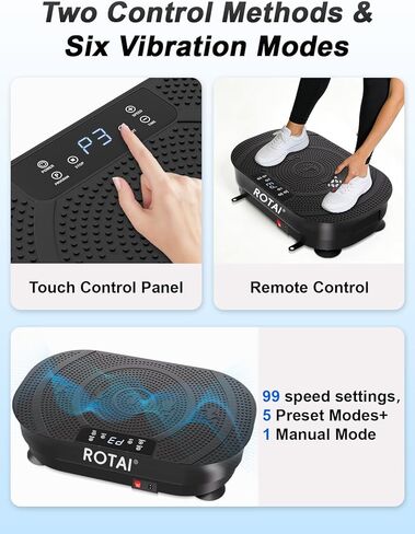 آلة تمرين لوحة الاهتزاز - منصة لياقة بدنية لكامل الجسم لفقدان الوزن والتصريف اللمفاوي وحرق الدهون، لوحة اهتزاز قابلة للتعديل للنساء والرجال باللون الأسود in Kuwait