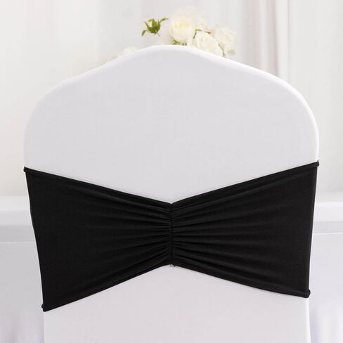 Efavormart 5 Pack Black Wide Ruffled Spandex Chair Sash Band - 8"x13" in Saudi Arabia