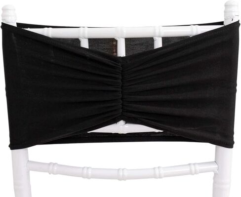 Efavormart 5 Pack Black Wide Ruffled Spandex Chair Sash Band - 8"x13" in Saudi Arabia