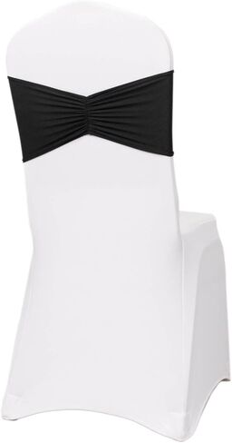 Efavormart 5 Pack Black Wide Ruffled Spandex Chair Sash Band - 8"x13" in Saudi Arabia